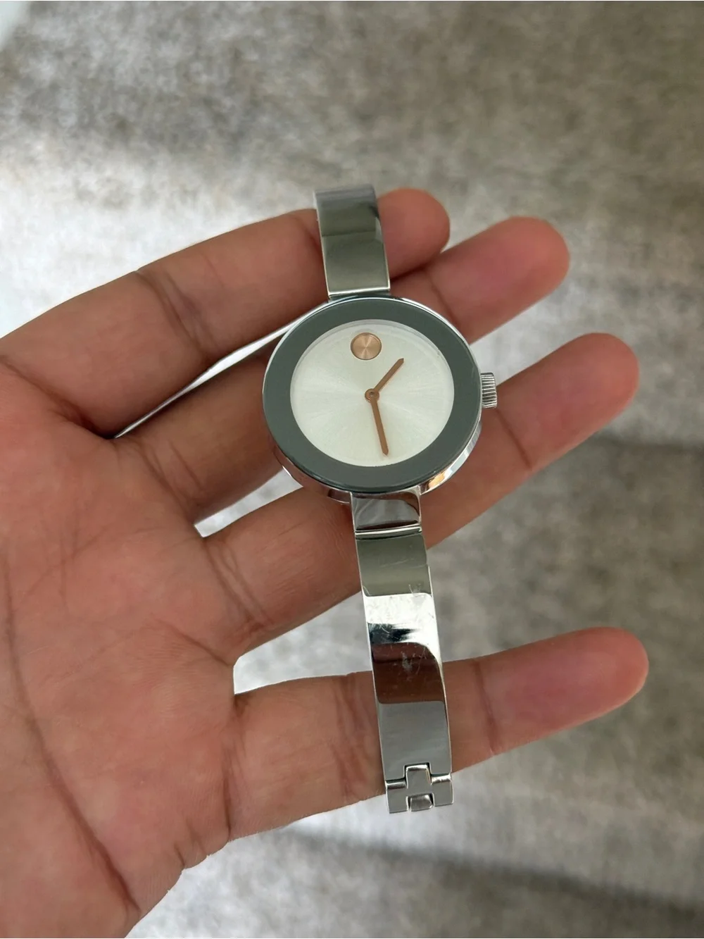 MOVADO Bold Silver Dial Stainless Steel Ladies Watch bangle